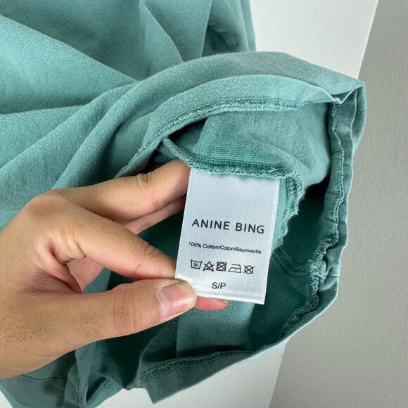 Anine Bing La Logo Tee S Green Short Sleeve Crew Neck Cotton Summer Casual - Picture 6 of 9